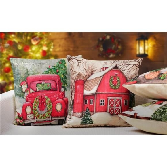 Set of 4 Christmas Decorations |  Christmas Pillow Covers 18 x 18 Inches - Picture 3 of 6